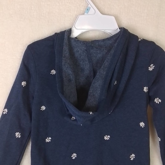 Oshkosh Full Zip‎ Fleece Hoodie Girl's Size 5T in Denim Blue w/ White Daisies - Picture 7 of 13